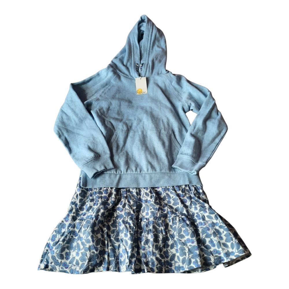 Boden Light Blue Hoodie Dress with Floral Skirt